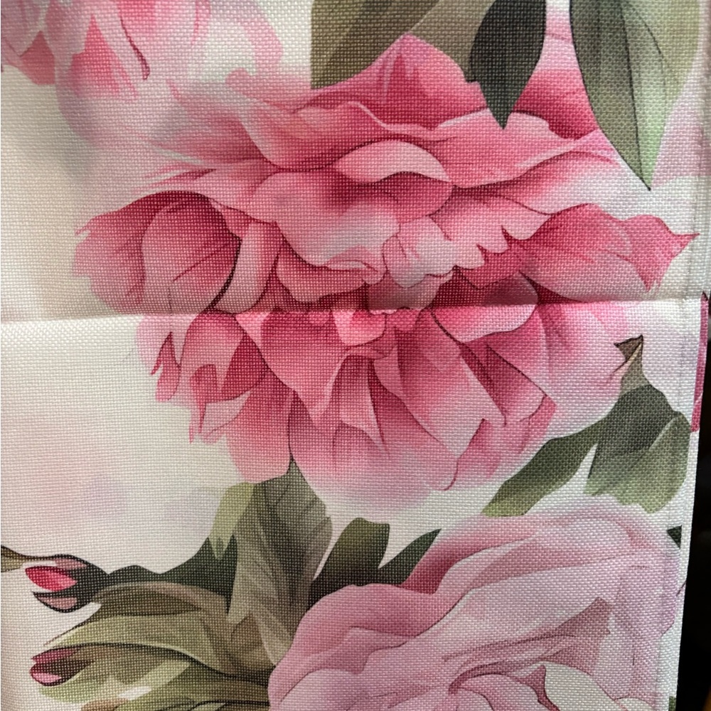 62-2 Floral Pink, white, and Green Fabric table runner. NWOT